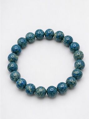 Blue Green Stone Glass Beaded Stretch Bracelet | Jade Style Look | Stack